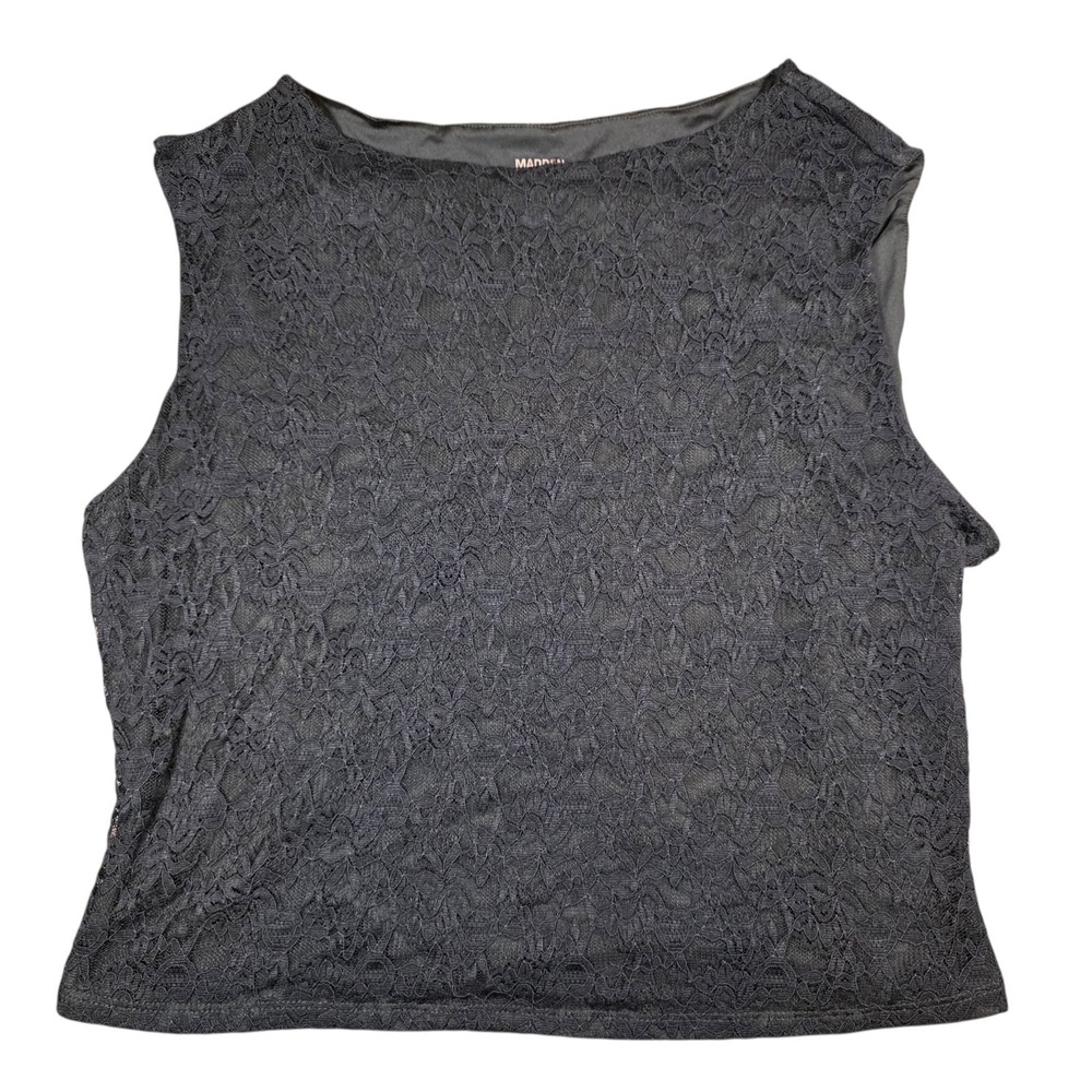 Madden NYC Women Black Lace Sleeveless Boat Neck Top Blouse XXL NWT